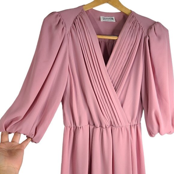 NWT 70s Bernadette Design Old Rose Mauve Pink Faux Wrap Long Prairie Gown Formal - Picture 2 of 11